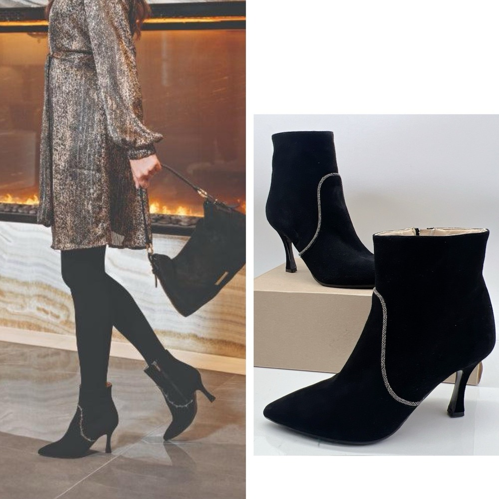 Ron White Dalanie Waterproof Ankle Boots Heels Booties Black Suede EU 41 US 10